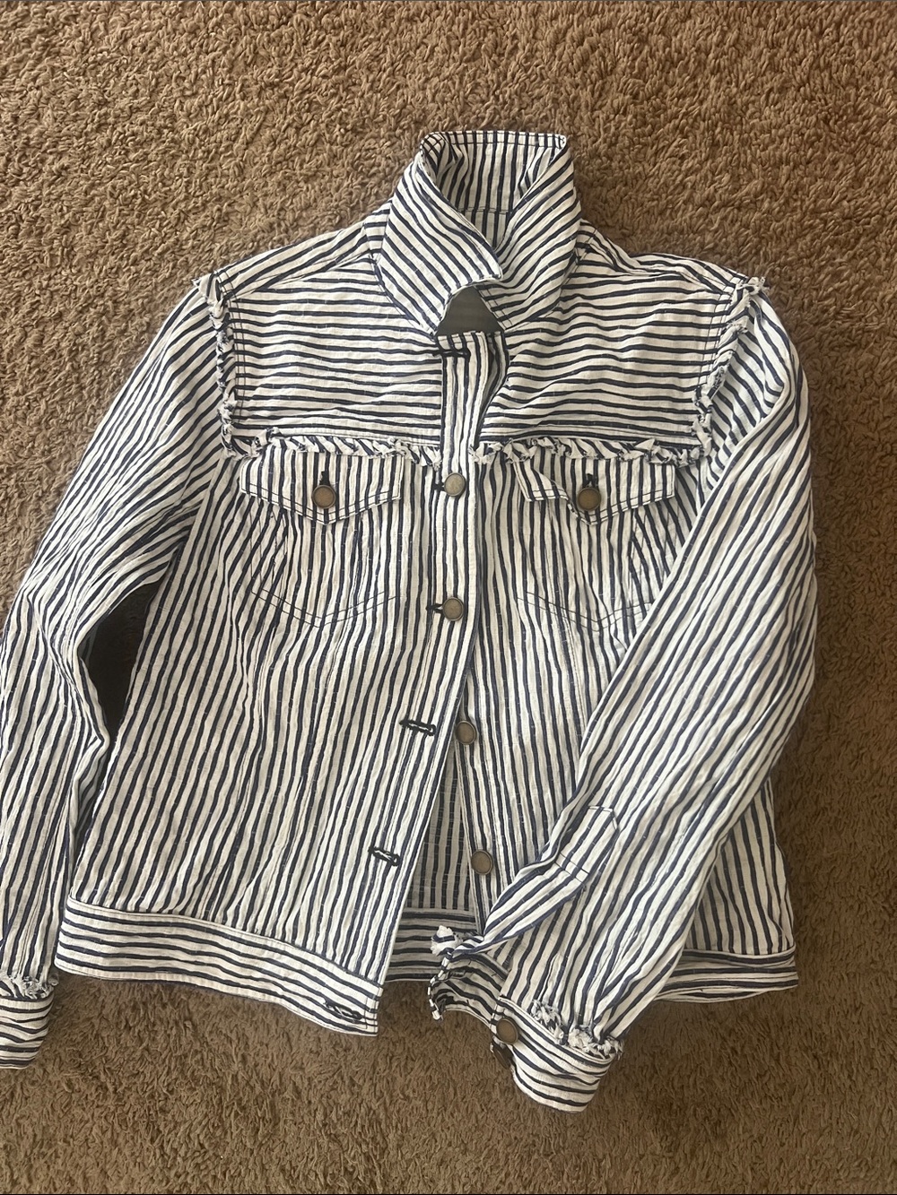 Striped Navy & White Button-Up Jacket